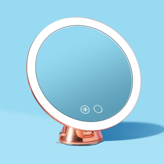 Fancii LED Lighted 10X Magnifying Makeup Mirror, Rechargeable - 3 Dimmable Tri-Color Light Settings, Suction Vanity Mirror, Metallic Finish, Cordless Travel Bathroom Mirror - Lana (Rose Gold)