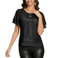 thumbnail image 5 of Sparkly Sequin Tops Womens Ruffled Short Sleeve Glitter Blouses Evening Party Dressy Casual Outfits for Women (M, Black), 5 of 7