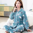 thumbnail image 1 of Pijamas cálidos con estampado de puntos para mujer, Conjunto de pijama de franela para mujer, estilo coreano grueso, Tops y pantalones de dibujos animados encantadores, invierno, 2 piezas, 1 of 4