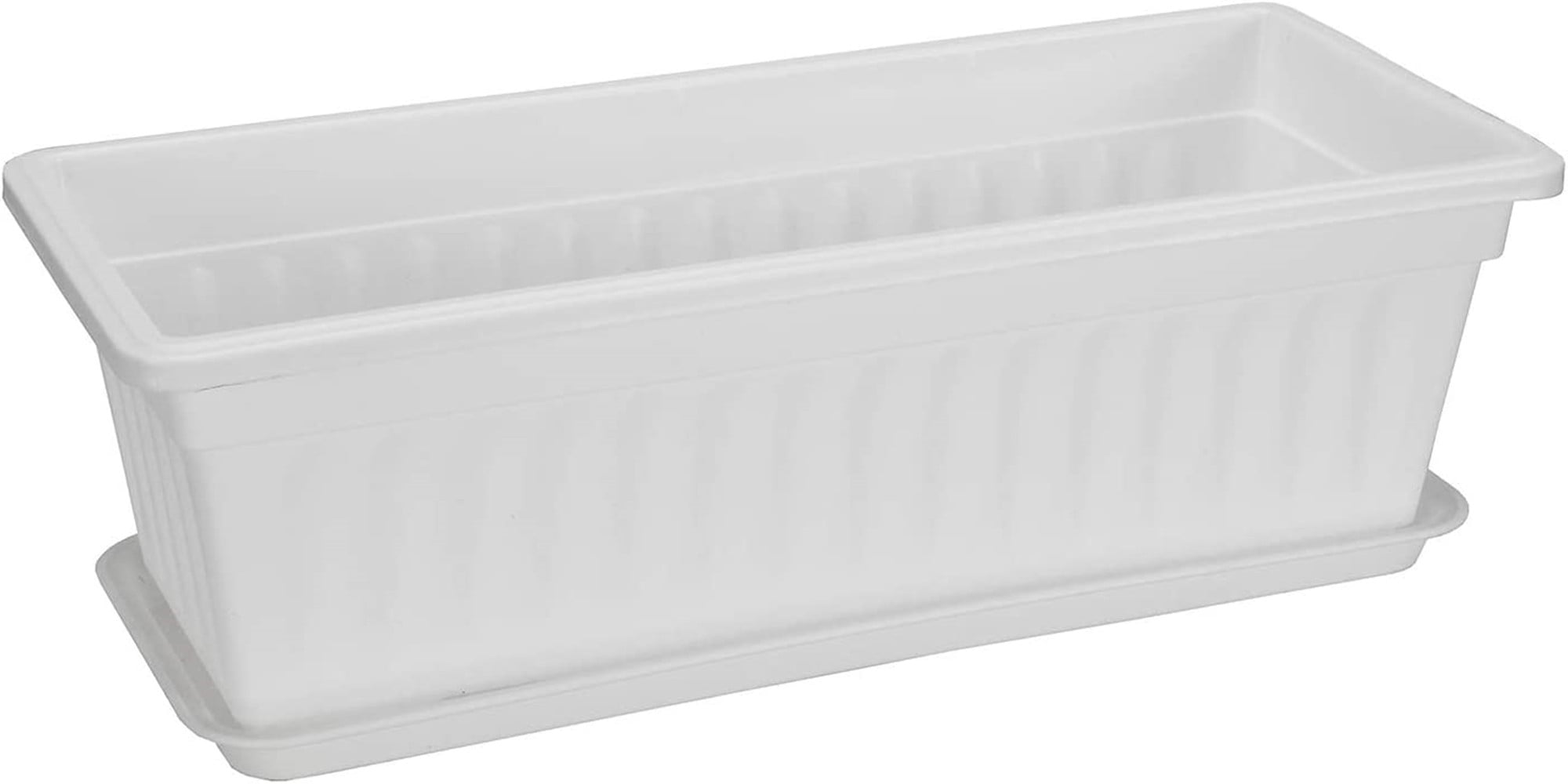 GIXUSIL 3 Pack 17 inches White Flower for Window Box Premium Plastic Vegetable Planters with Trays Vegetables Growing Container Garden Flower Plant Pot for Balcony, Window Sill, Patio, Garden