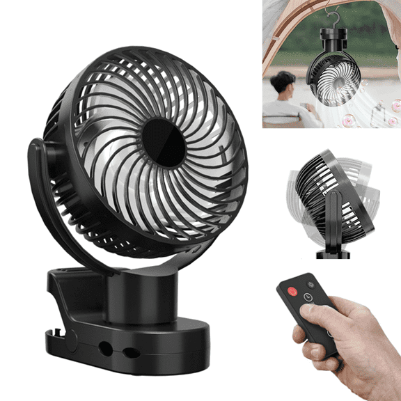 10000mAh Rechargeable Portable 8-Inch Clip-on Fan, USB Car Fan 4 Speeds, Sturdy Clamp for Office Desk, Golf Cart, Stroller, Outdoor, Travel, Camping, Tent, Gym, Treadmill