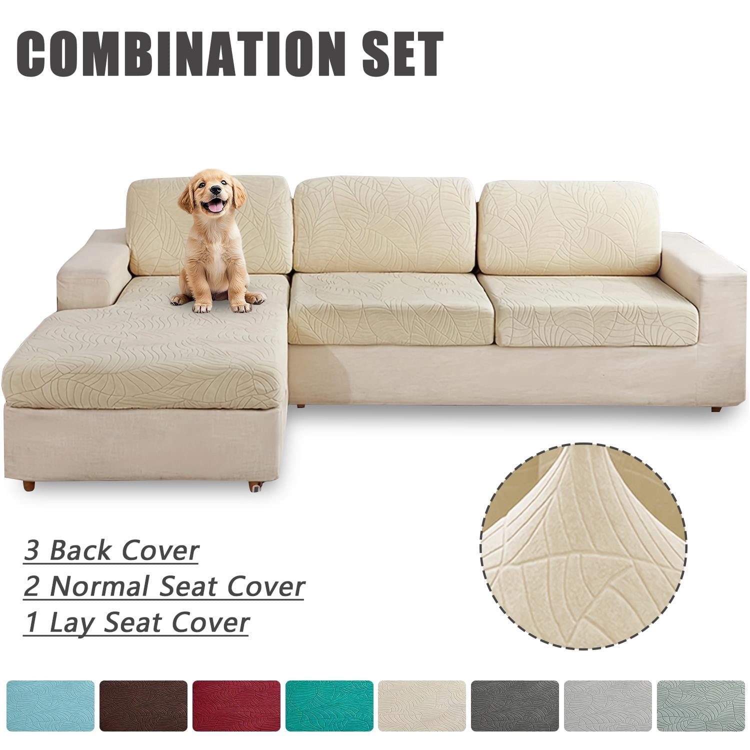 Sofa Cushion Covers High-Elasticity Waterproof Jacquard Sofa Slipcovers Pet-Friendly Furniture Protectors for L-Shaped Sectional Sofa Easy Care