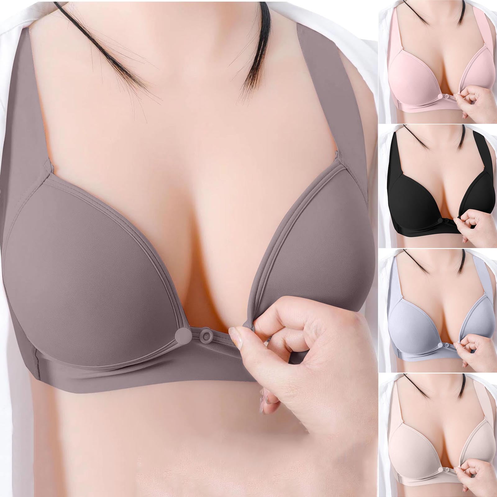 HVOBTTY Maternity Nursing Bra Solid Color Full Support Thin Front Clip Breastfeeding Wireless Wear