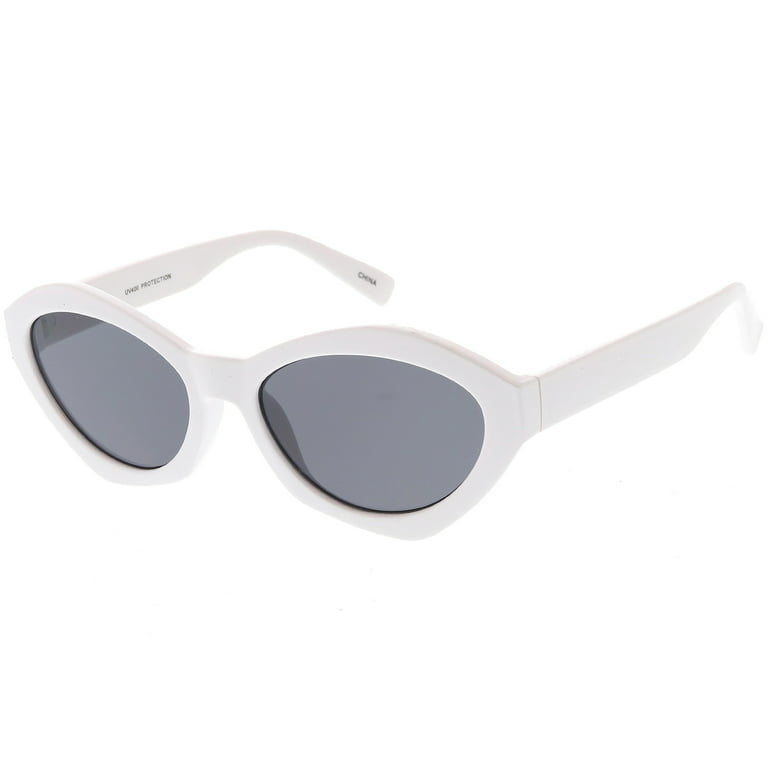 Modern Chunky Neutral Colored Cat Eye Sunglasses Oval Flat Lens 56mm (White / Smoke) - Walmart.com