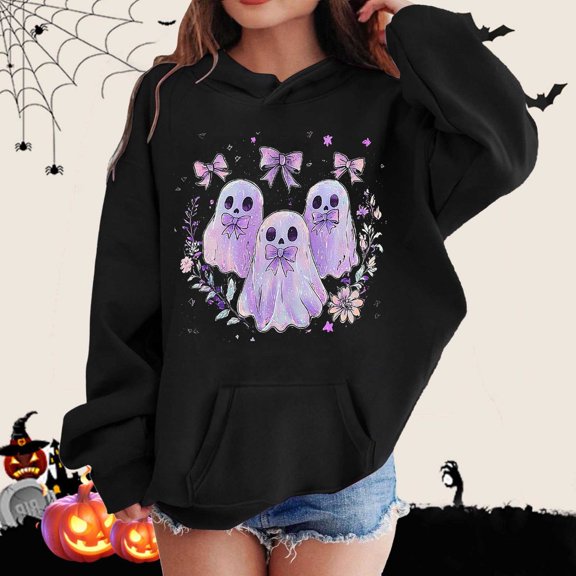 Hpapadks Girls Hoodie Children Loose Graphic Hoodie Long Sleeve Casual Sport Top Boys Sweatshirts Black 5-6 Years