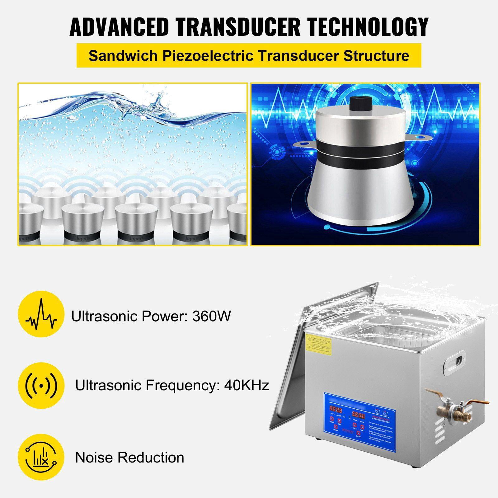 15L Ultrasonic Cleaner with Digital Timer Heater 40kHz 110V for Wrench Screwdriver Repair Tools Industrial Parts Metal Cleaning