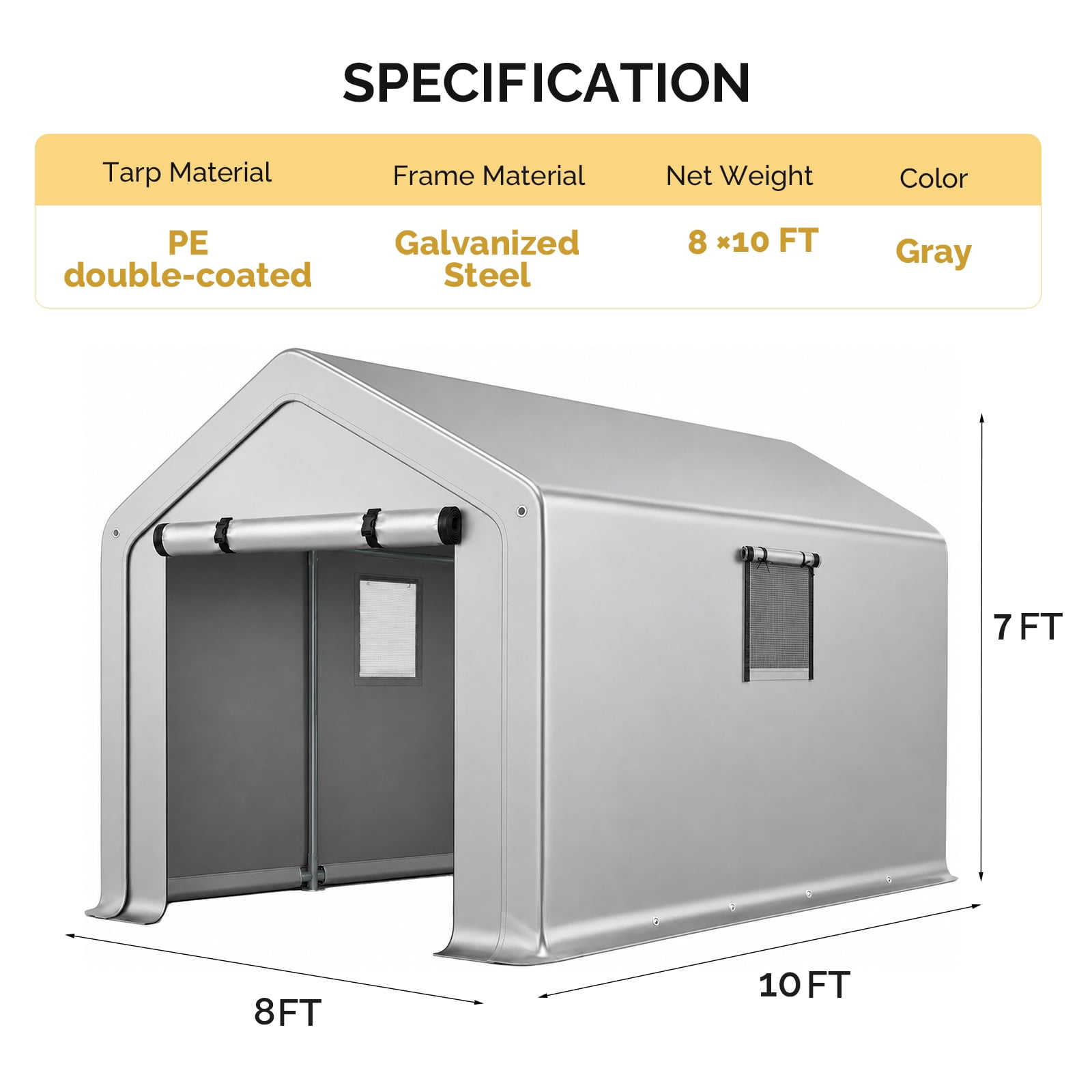 8x10 FT Storage Shed with 2 Roll-up Windows, Heavy Duty Bike Tent