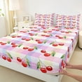 thumbnail image 3 of Manfei Kawaii Cherry Twin Sheet Sets for Kid, Cartoon Fruit Print Twin Fitted Sheet, Pink Plum Buffalo Flat Sheet, Super Cozy Room Decor, 3-Piece, 3 of 7