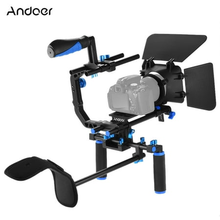 Andoer D102 Aluminum Alloy Camera Camcorder Video Cage Kit Film Making System with Cage Shoulder Pad 15mm Rod Matte Box Follow Focus Handle Grip for Canon Nikon