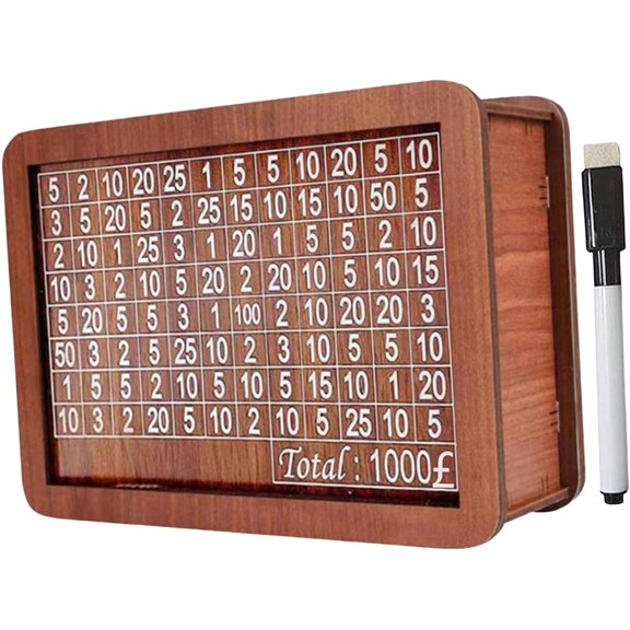 Wooden Money Box with Money Target and Numbers with Counter Crafts Portable Storage Case Money Saving Box for Adults Child, 10000 Dollar