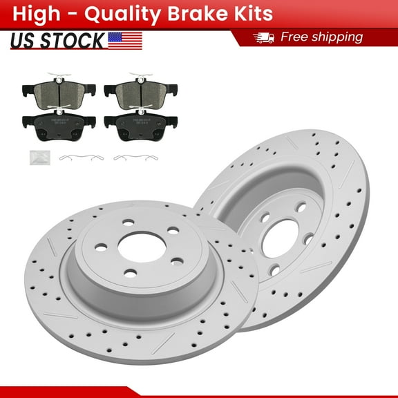 ACB ZONE Rear Brake Kits for Ford Edge Fusion Lincoln Nautilus MKX MKZ, Drilled Slotted Disc Brake Rotors and Ceramic Brake Pads
