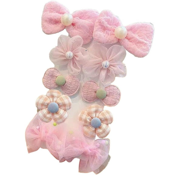 10Pcs Baby Girl Hair Clips Bows Cute Non Slip Alligator Clip Fully Lined Barrettes Floral Hair Accessories - pink
