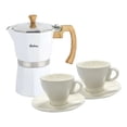 thumbnail image 1 of HUDSON VALLEY | Set Cafetera Italiana de Aluminio 290 ml, ideal para 6 tazas + 2 Pocillos y 2 Platos de Cerámica, Cafetera Moka Clásica para Café Espresso, Compacta y Duradera, Color Blanco, 1 of 5