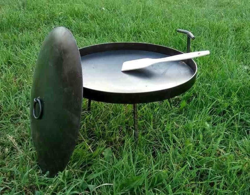 Campfire skillet carbon steel metal campfire pan. 16' inches camping