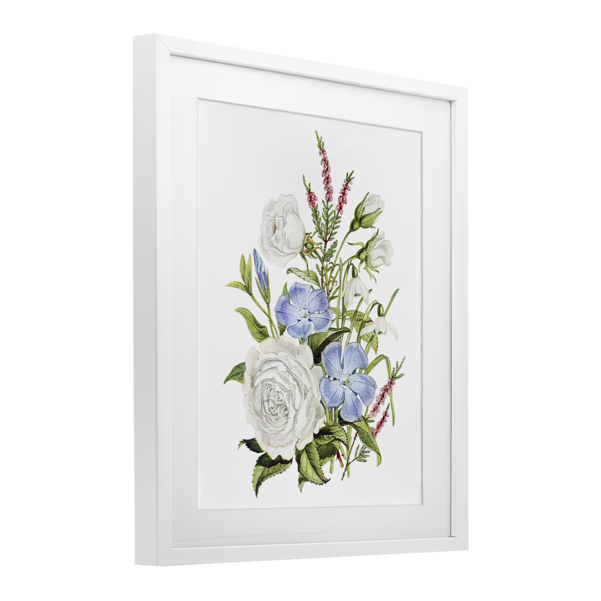 Bountiful Floral Bouquet White Framed Print Under Glass, design by Lettered and Lined
