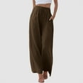 thumbnail image 2 of Dpytoraw Women High Waisted Wide Leg Pants Fashion Drawstring Elastic Trousers Comfy Straight Leg Long Pants With Pockets Coffee, 2 of 5
