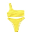 thumbnail image 4 of up to 30% off up to 60% off Gifts Usmixi Womens Bikini Sets Knitted 2 Piece One Shoulder Swimsuits Bathing Suits Sleeveless Slash Neck Solid Swimwear Yellow S Up to 65% off, 4 of 6