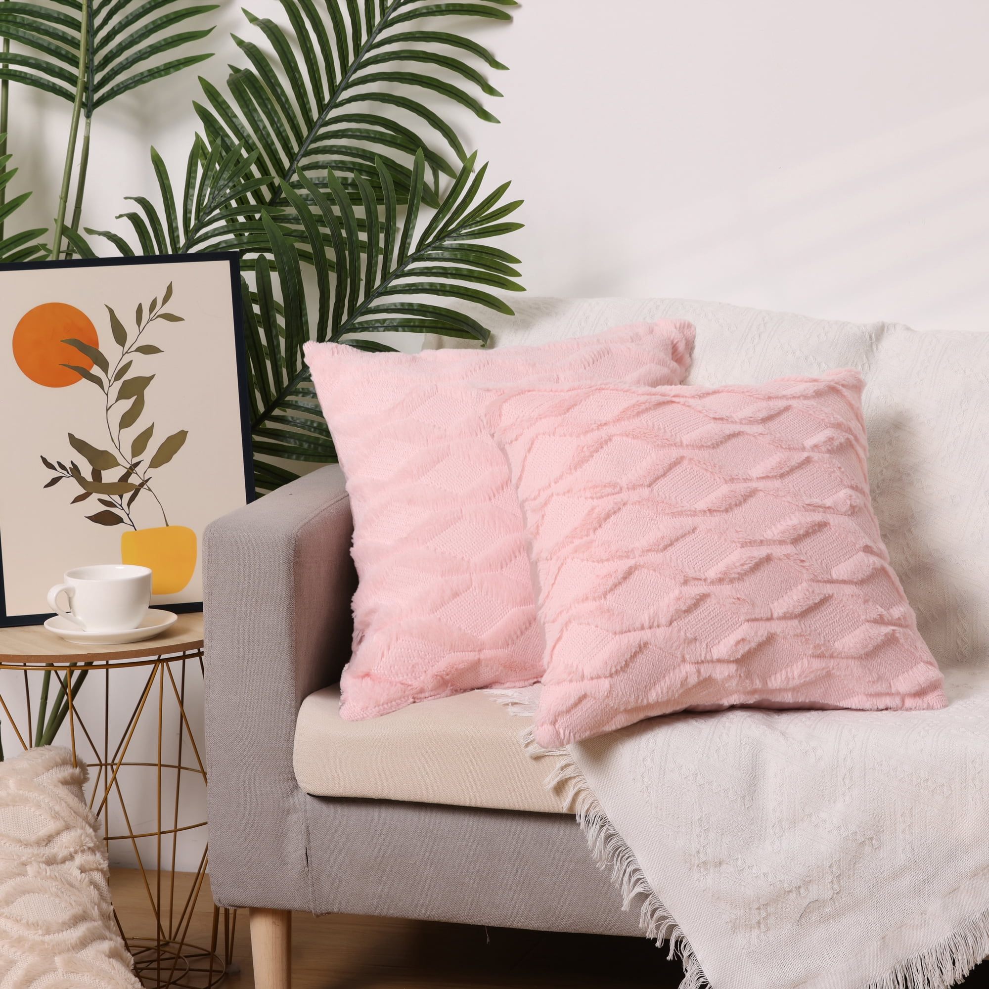 Unique Bargains 4 Pcs Soft Throw Pillow Covers for Living Room Light Pink/Grey