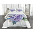 thumbnail image 3 of Ambesonne Watercolor Quilted Bedspread Set 3 Pcs, Blooming Hydrangea, King Size, Violet Blue, 3 of 5