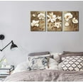 thumbnail image 3 of Vintage Wall Art Flowers Bedroom Wall Decor 3 Pieces Canvas Wall Art White Blossom Bathroom Living Room Decoration 12" x 16" x 3 Panels Framed Ready to Hang, 3 of 6