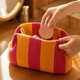 thumbnail image 6 of Large Makeup Organizer with Knitted Texture, Pink and Orange Striped, for Travel and Daily Cosmetic Storage, Clutch Pouch, 6 of 6