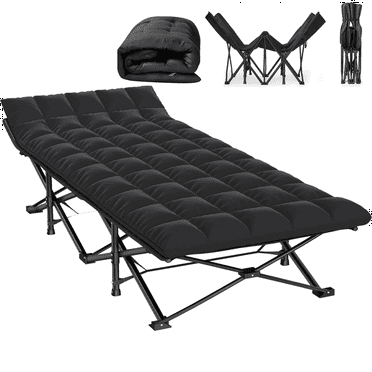 Folding Camping Cots For Adults, Portable Outdoor Camping Bed With Mattress, Heavy Duty Guest Bed Sleeping Cot Folding Bed For Camping Traveling Office Use, 74" X 26", Black, Supports 330 Lbs