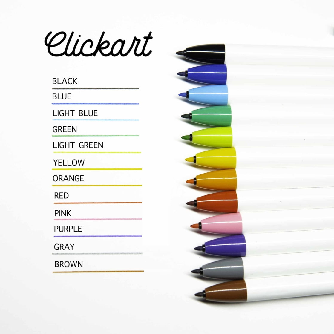 CLiCKART Retractable Marker, 0.6 mm Fine Bullet Point Tip, Assorted Colors, Pack of 12