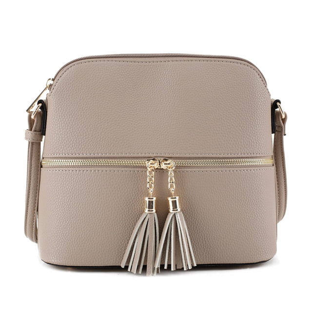 SG SUGU Bolso bandolera Lunar ligero de cúpula mediana con borla | Bolsillo con cremallera | Correa ajustable
