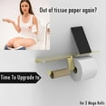 thumbnail image 4 of AmeriLuck Brushed Gold Double Toilet Paper Holder with Phone Shelf, Easy Load for 2 Mega Rolls & Wet Wipes, Stainless Steel Construction, Rustproof, 4 of 6