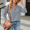 thumbnail image 6 of CQONEPT Women's Long Sleeve V Neck Tops Textured Knit Button Pullover Top Casual Loose Fit Fall Fshion Tunic Shirts Gray XL, 6 of 6