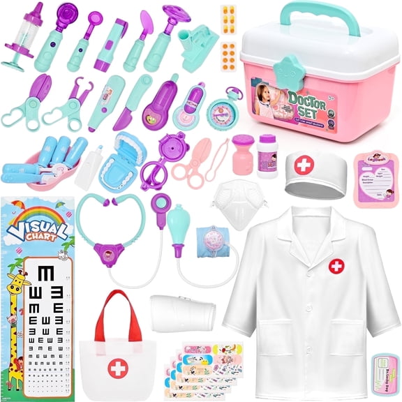 TOPFOX Doctor Kit for Kid - 40PCS Pretend Playset for Toddlers, Medical Kit Toy with Bag, Cloth, Role Playing Plastic Toys for 3-8 Boys Girls
