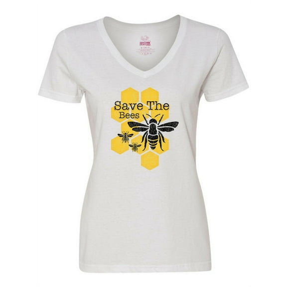 Inktastic Honeycomb Save the Bees Women's V-Neck T-Shirt