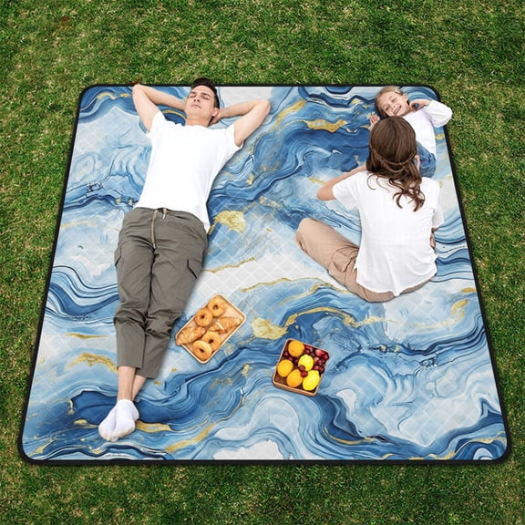 Blue Gold Agate Beach Blanket Outdoor Picnic Blanket 78"x 78" Waterproof Foldable for Beach Camping Travel Hiking Grass Lawn Park
