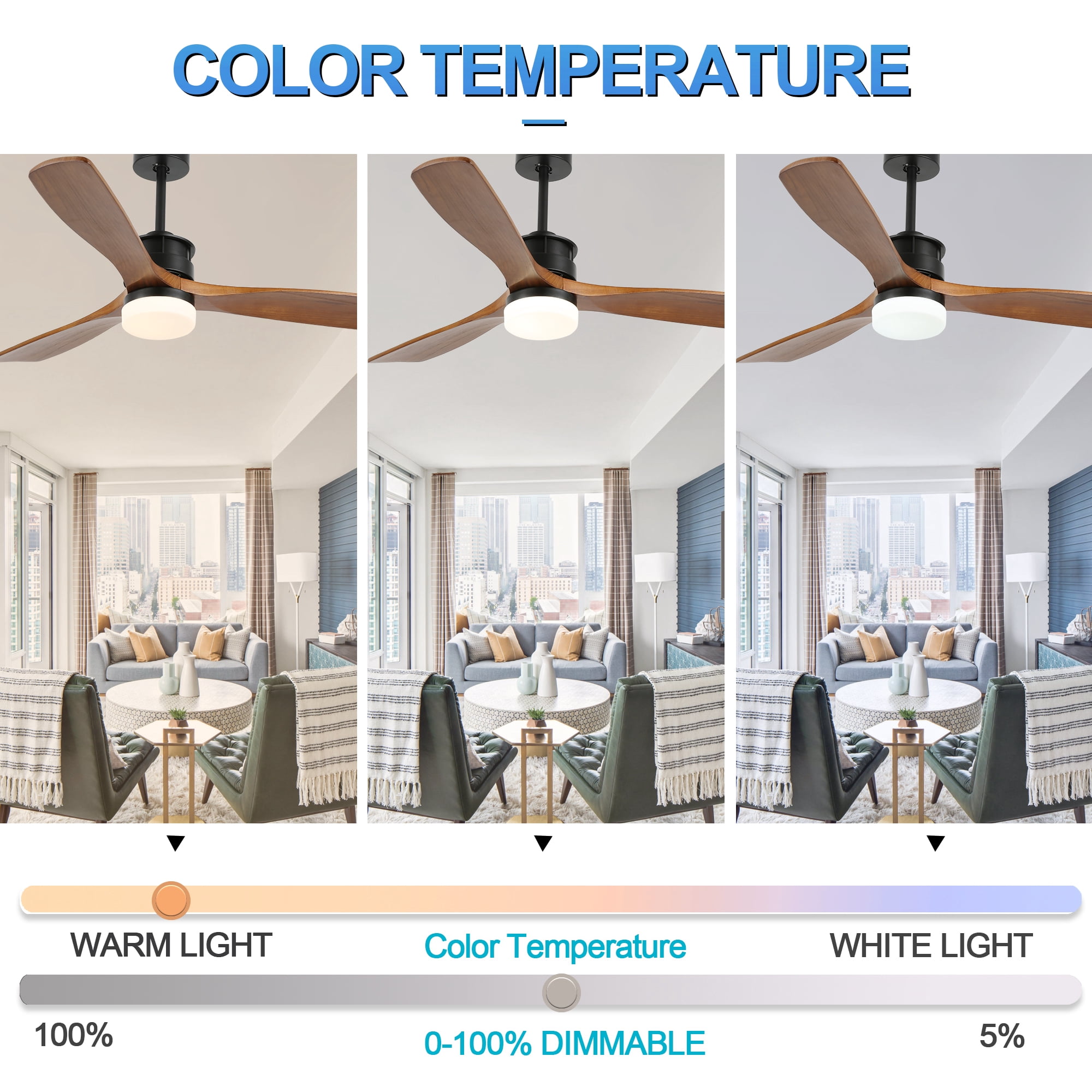 Bella Depot 52" Black Natural Wood Ceiling Fan with Dimmable LED Light, Reversible Blades, Remote Control