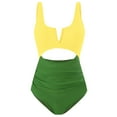 thumbnail image 4 of Sngxgn Tummy Control Swimsuits for Women Ruched Bathing Suits Strappy V Neck(Green,M), 4 of 4