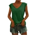 thumbnail image 2 of QLEICOM Womens Summer Tops Oversized T-shirts V-Neck Solid Sleeveless Casual Loose Tunic Tank Tops Women Shirts Blouses Green XL, 2 of 3
