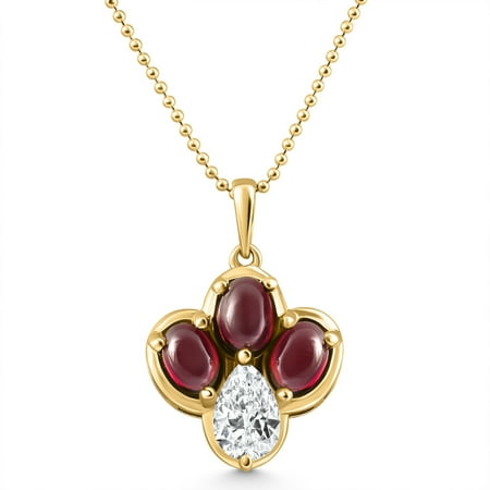 Pompeii 4Ct Pear Diamond & Cabachon Garnet Angelica Pendant 14k Gold Necklace Lab Grown