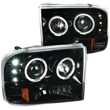 Ford F250 F550 Led - Spec-D Tuning For 1999-2004 Ford F250 F350 F450 F550 Superduty Led Halo Jet Black Projector Headlights Pair 1999 2000 2001 2002 2003 2004