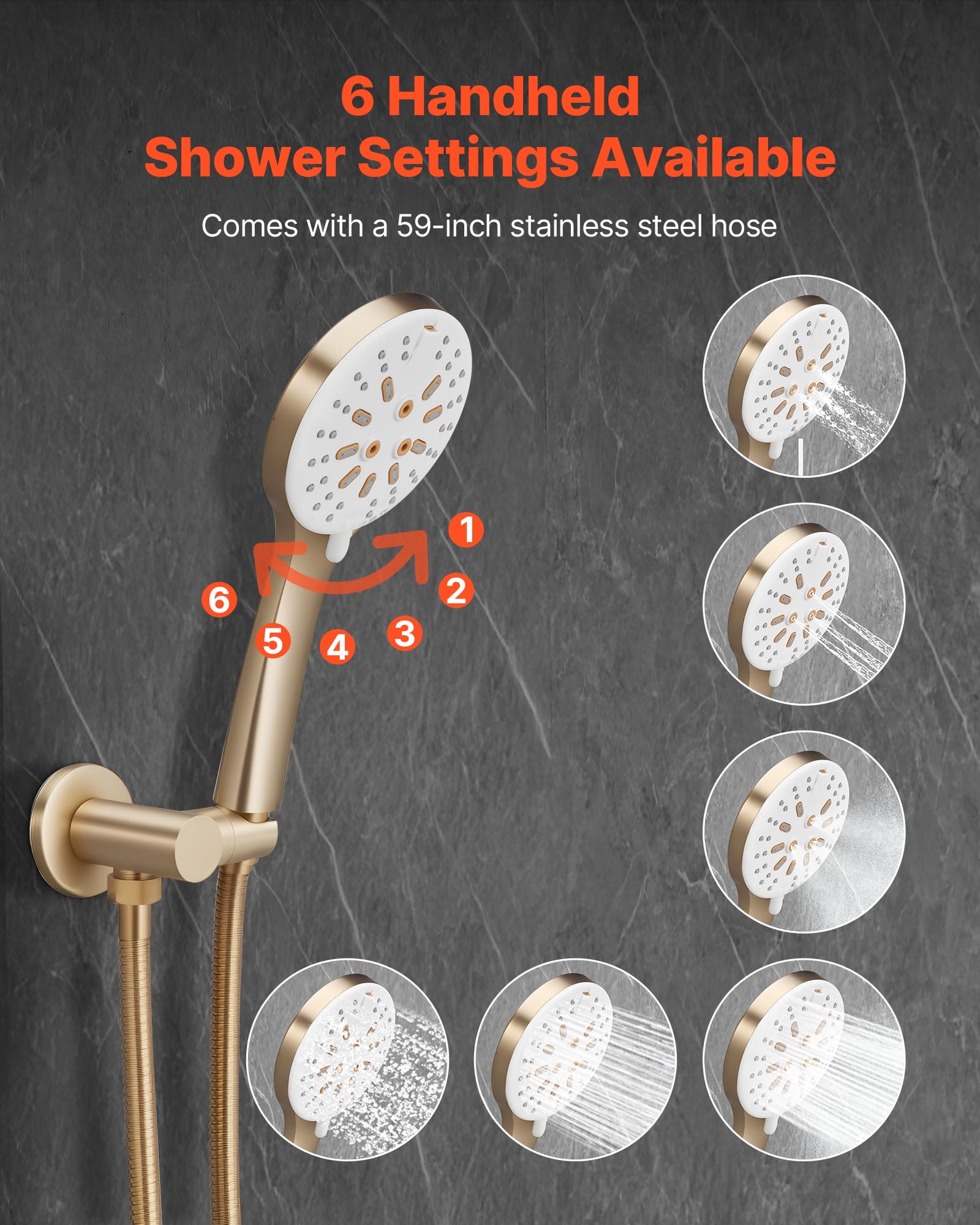 VEVOR Shower Faucet Set, Rainfall Bathroom Shower System with 10-Inch Round Rain Shower Head and Handheld Spray, Wall Mounted Bath Fixtures with Brass Valve and Trim Kit, Brushed Gold