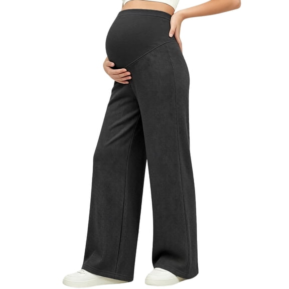 Lvshlubb Maternity Pants for Work Women Winter Pregnancy Clothes Solid High Waisted Casual Straight Leg Maternity Bottoms