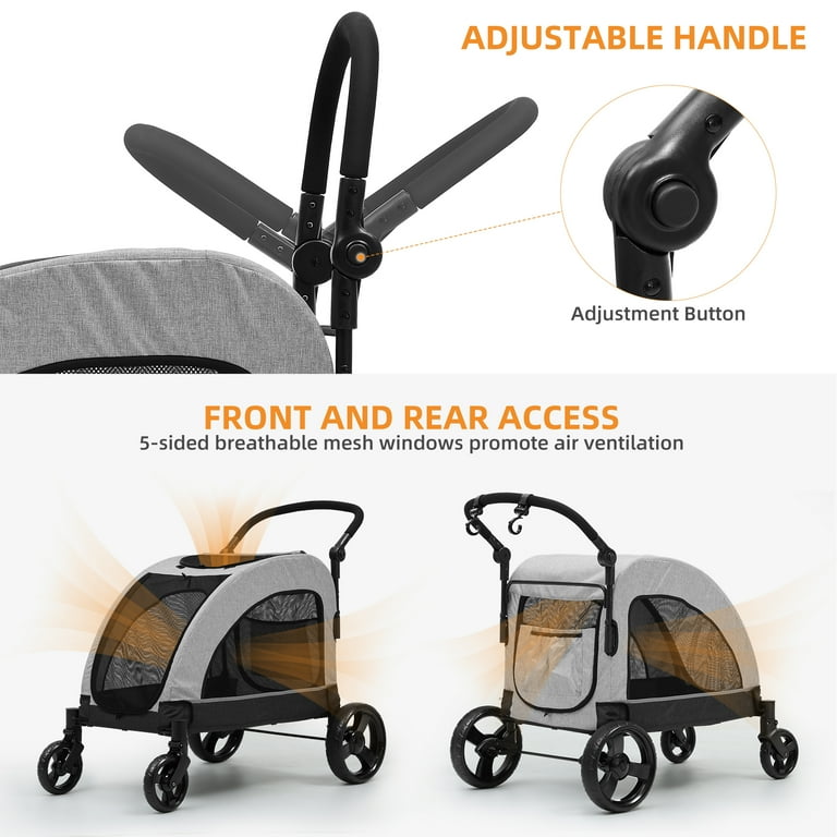 Uforic Foldable Dog Stroller 4 Wheel Pet Stroller with Dual Entry Adjustable Handle for Large Dogs Outdoor Adventure Pet Carrier Jogging Stroller Gray Walmart