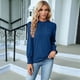 thumbnail image 5 of Camiseta Holgada Informal de Larga con Cuello Redondo para Mujer, Color Liso, con Encaje y Mangas Farol, para Otoño e Invierno Azul Pavo Real XL, 5 of 10