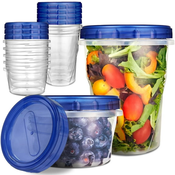Combo Plastic Food Containers with Lids – 6 x 32oz & 10 x 16oz Reusable Freezer Containers, Airtight Soup Cups for Leftovers, Microwave & Dishwasher Safe