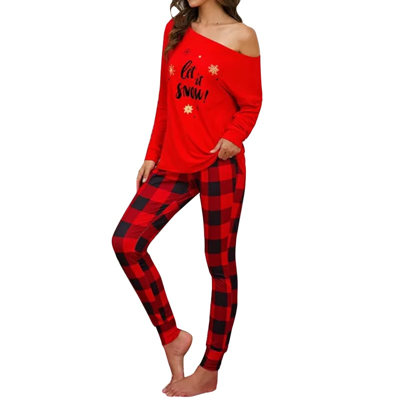 Celmia 2PCS Ugly Christmas Pajamas Set Womens Nightwear Santa Print Top ...