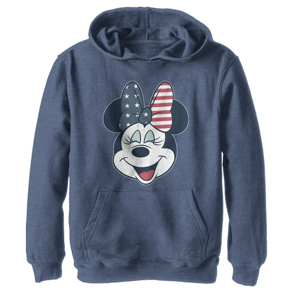 Boy's Mickey & Friends Minnie Mouse American Bow  Pull Over Hoodie Navy Blue Heather Medium