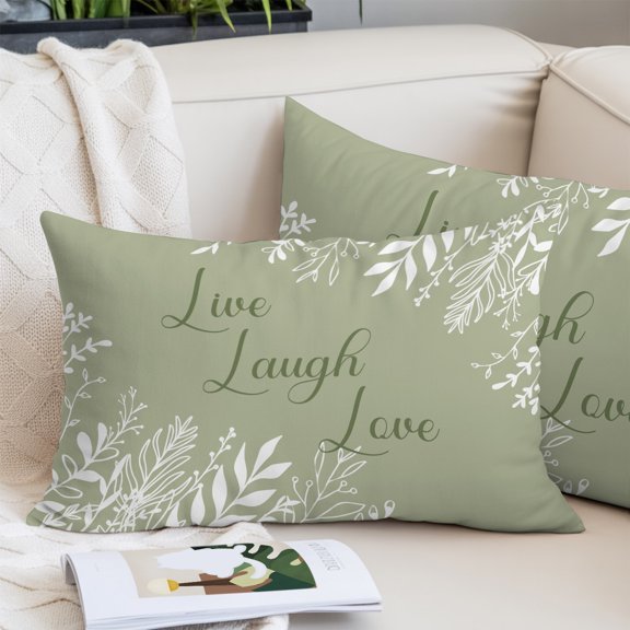 Sage Green Botanical Queen Size Pillow Cover, Pillowcase Protectors with Zipper, Breathable Decorative Throw Pillow Case Cover, Farmhouse Laugh Love Leaves Pillow Shams for Couch Sofa 20x30Inch