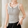 thumbnail image 2 of Women's Striped Tank Tops Summer Trendy Henley Sleeveless Slim Fit Shirts Casual Crew Neck Button down Blouses (L, White), 2 of 7