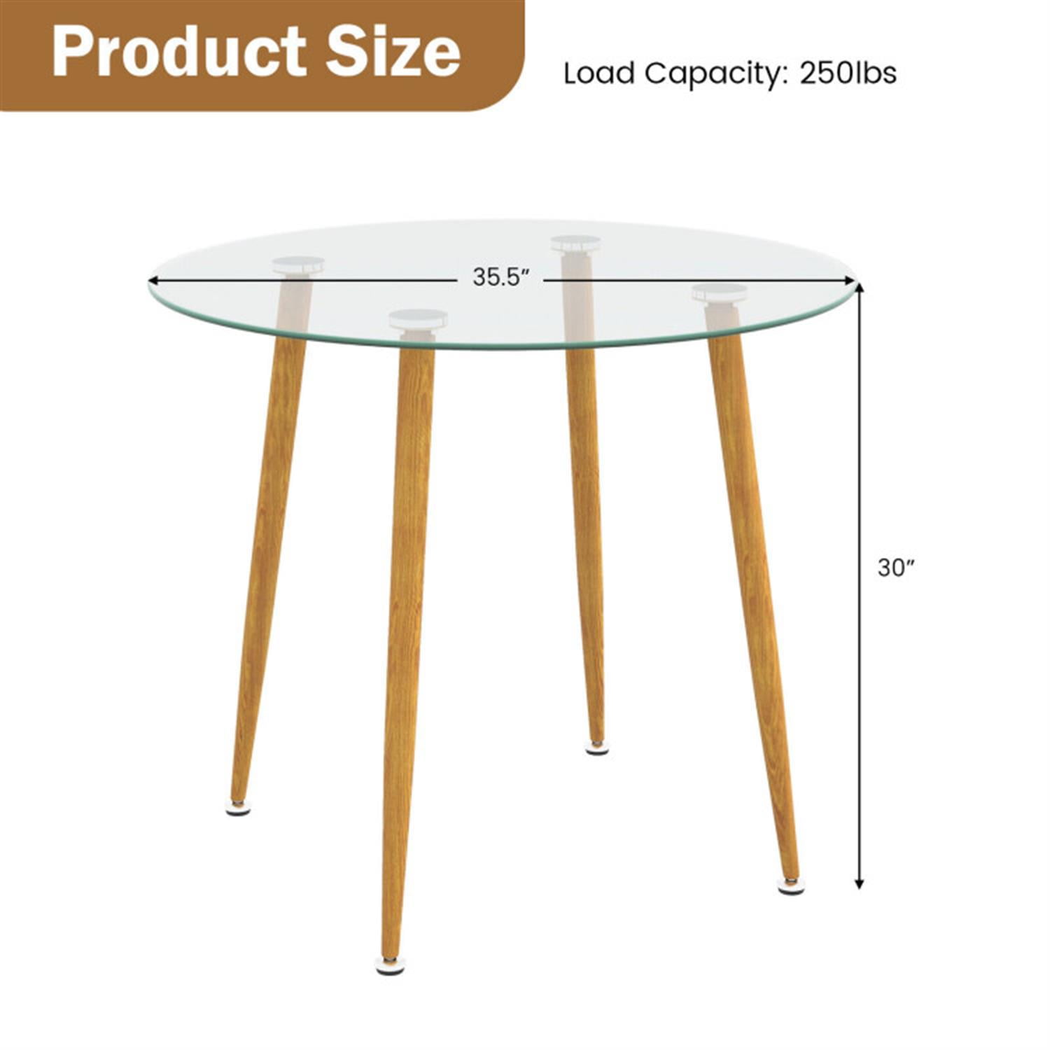 Demi Bonn Round Glass Dining Table Leisure Coffee Table with Metal Legs for Dining Room, Dinette, Compact Space-Saving, Natural