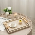 thumbnail image 4 of MODE HOME Modern Decorative Tray Set of 2 Ivory Shagreen Leather and Wood Serving Tray with Gold Polished Metal Handles for Ottoman, Coffee Table, Bathroom and More, 4 of 10
