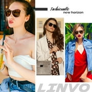 LINVO Round Polarized Tortoise Frame Brown Sunglasses for Women Men UV400 Vintage Retro Trendy Style